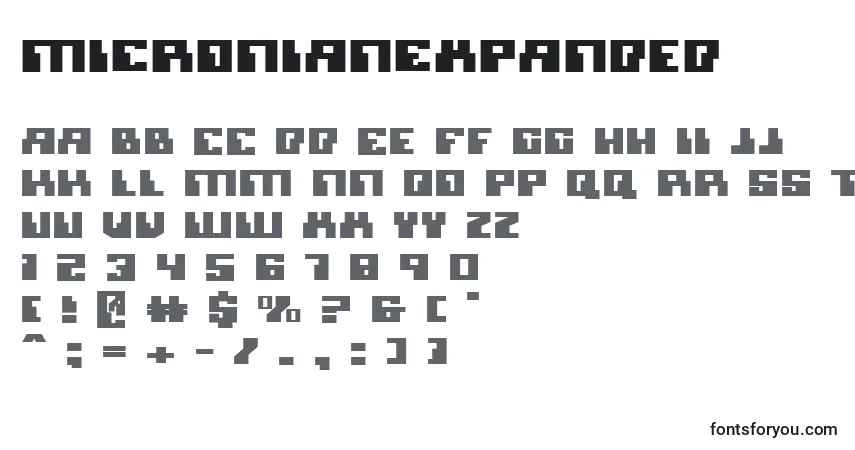 Czcionka MicronianExpanded – alfabet, cyfry, specjalne znaki
