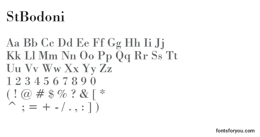 A fonte StBodoni – alfabeto, números, caracteres especiais