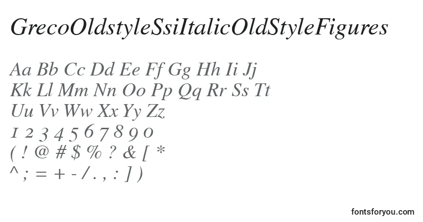 A fonte GrecoOldstyleSsiItalicOldStyleFigures – alfabeto, números, caracteres especiais