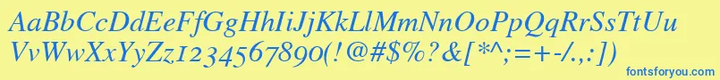 GrecoOldstyleSsiItalicOldStyleFigures Font – Blue Fonts on Yellow Background