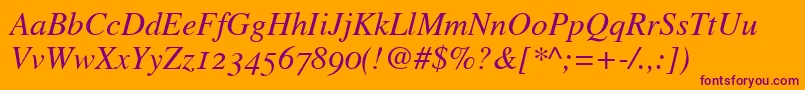 GrecoOldstyleSsiItalicOldStyleFigures Font – Purple Fonts on Orange Background