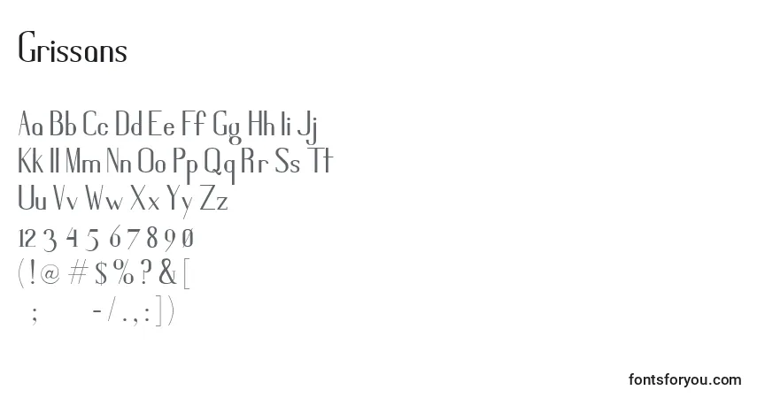 A fonte Grissans – alfabeto, números, caracteres especiais