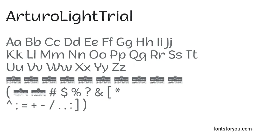 Шрифт ArturoLightTrial – алфавит, цифры, специальные символы