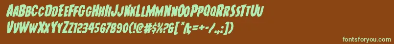 フォントYoungfrankrotal – 緑色の文字が茶色の背景にあります。