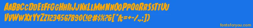 フォントYoungfrankrotal – オレンジ色の文字が青い背景にあります。