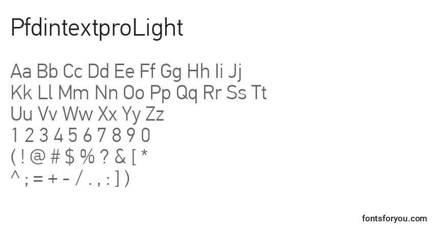 Schriftart PfdintextproLight – Alphabet, Zahlen, spezielle Symbole