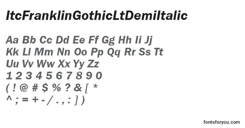 Czcionka ItcFranklinGothicLtDemiItalic – alfabet, cyfry, specjalne znaki
