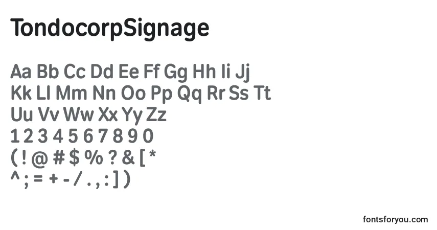 Czcionka TondocorpSignage – alfabet, cyfry, specjalne znaki