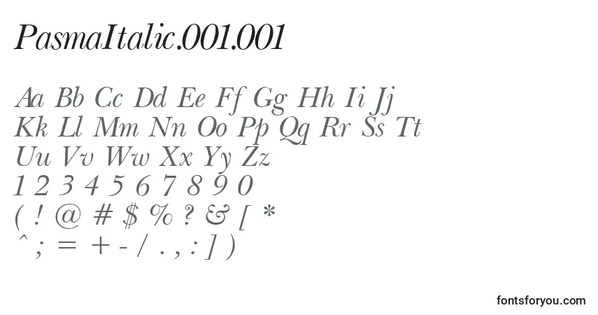 Шрифт PasmaItalic.001.001 – алфавит, цифры, специальные символы