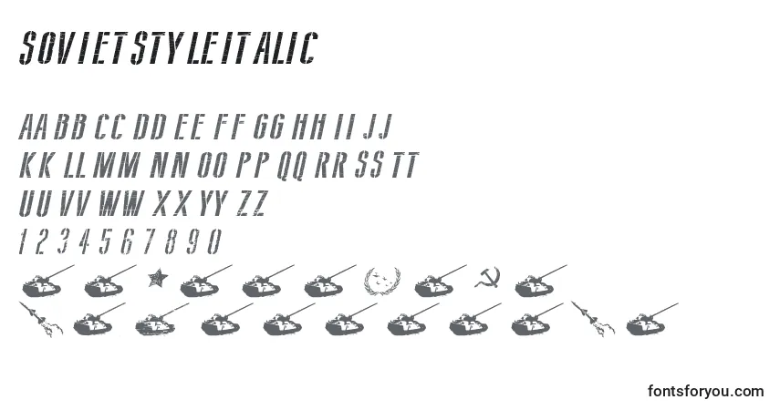 Fuente SovietStyleItalic - alfabeto, números, caracteres especiales