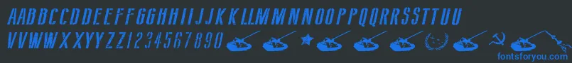 SovietStyleItalic-Schriftart – Blaue Schriften auf schwarzem Hintergrund