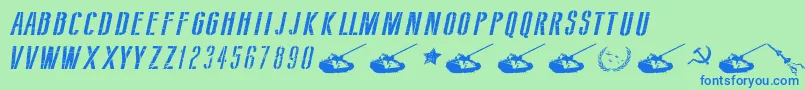 Fonte SovietStyleItalic – fontes azuis em um fundo verde