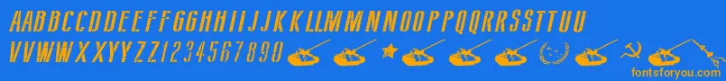 More about SovietStyleItalic Font SovietStyleItalic Font – Orange Fonts on Blue Background