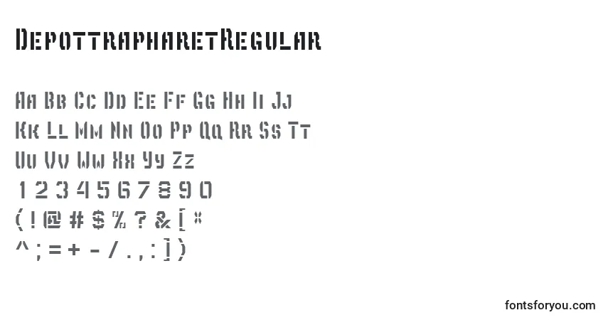 A fonte DepottrapharetRegular – alfabeto, números, caracteres especiais