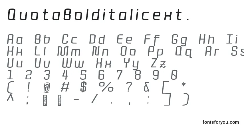 QuotaBolditalicext. Font – alphabet, numbers, special characters