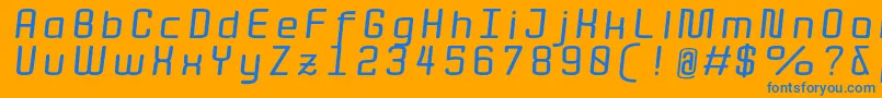 QuotaBolditalicext. Font – Blue Fonts on Orange Background