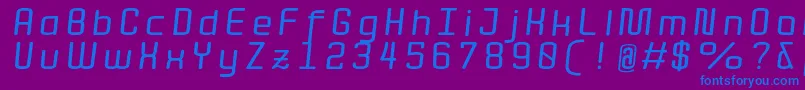 QuotaBolditalicext. Font – Blue Fonts on Purple Background