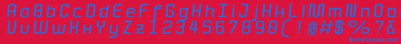 QuotaBolditalicext. Font – Blue Fonts on Red Background