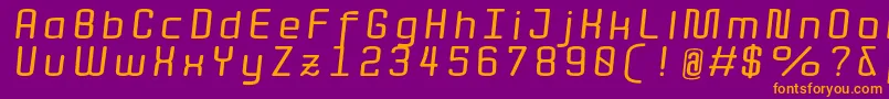QuotaBolditalicext. Font – Orange Fonts on Purple Background