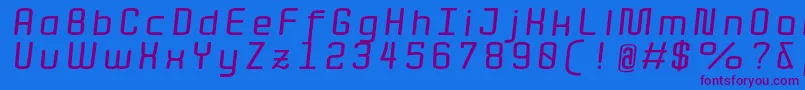 QuotaBolditalicext. Font – Purple Fonts on Blue Background
