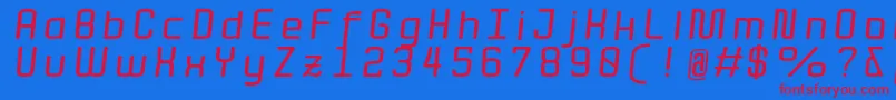 QuotaBolditalicext. Font – Red Fonts on Blue Background