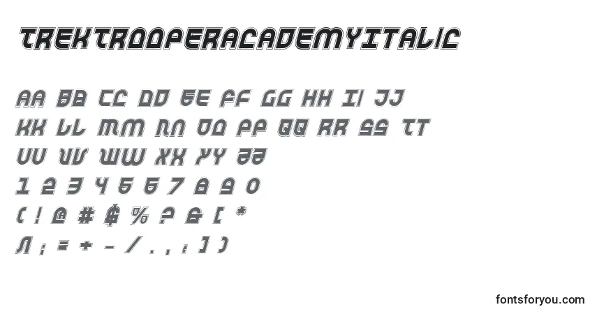 A fonte TrekTrooperAcademyItalic – alfabeto, números, caracteres especiais
