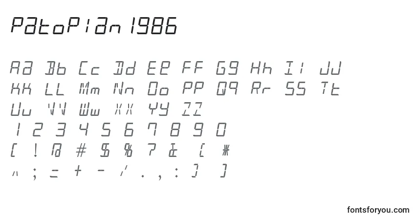 Patopian1986-fontti – aakkoset, numerot, erikoismerkit