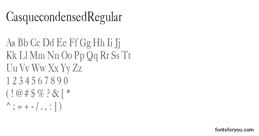 Czcionka CasquecondensedRegular – alfabet, cyfry, specjalne znaki