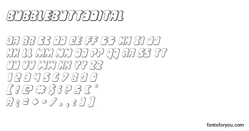 Czcionka Bubblebutt3Dital – alfabet, cyfry, specjalne znaki