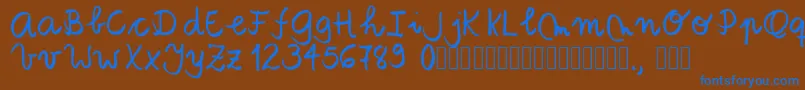 Tanaestelbrushscript01Regular-Schriftart – Blaue Schriften auf braunem Hintergrund
