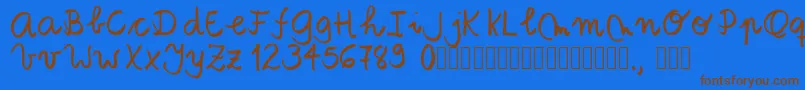フォントTanaestelbrushscript01Regular – 茶色の文字が青い背景にあります。