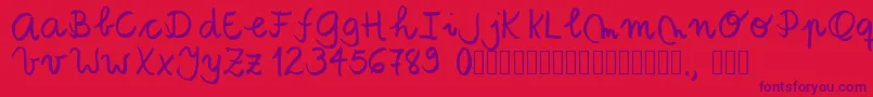 Czcionka Tanaestelbrushscript01Regular – fioletowe czcionki na czerwonym tle