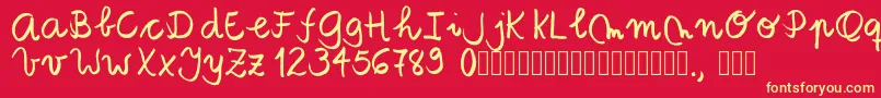 Tanaestelbrushscript01Regular-Schriftart – Gelbe Schriften auf rotem Hintergrund