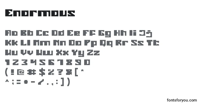 Czcionka Enormous – alfabet, cyfry, specjalne znaki