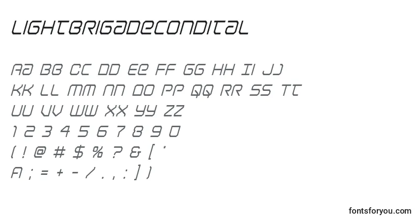 A fonte Lightbrigadecondital – alfabeto, números, caracteres especiais