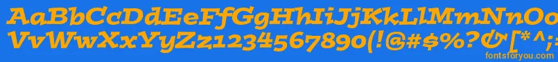 フォントPostinostdItalic – オレンジ色の文字が青い背景にあります。