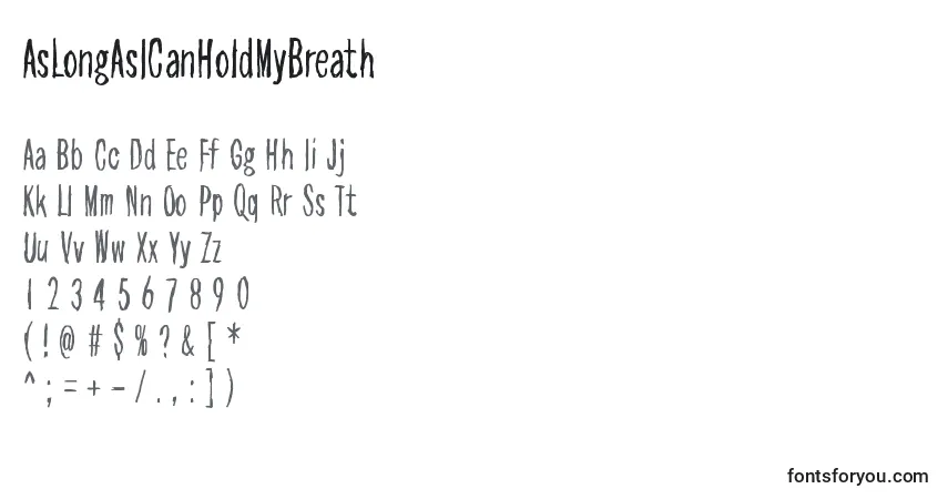 Шрифт AsLongAsICanHoldMyBreath – алфавит, цифры, специальные символы