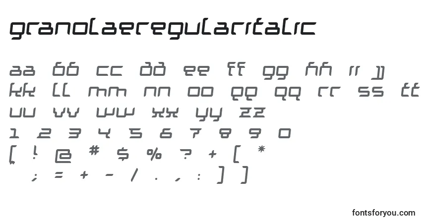 Шрифт GranolaeRegularItalic – алфавит, цифры, специальные символы