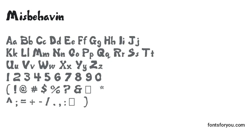 Czcionka Misbehavin – alfabet, cyfry, specjalne znaki