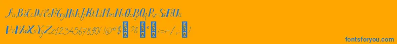 SalvatstudyRegular-Schriftart – Blaue Schriften auf orangefarbenem Hintergrund