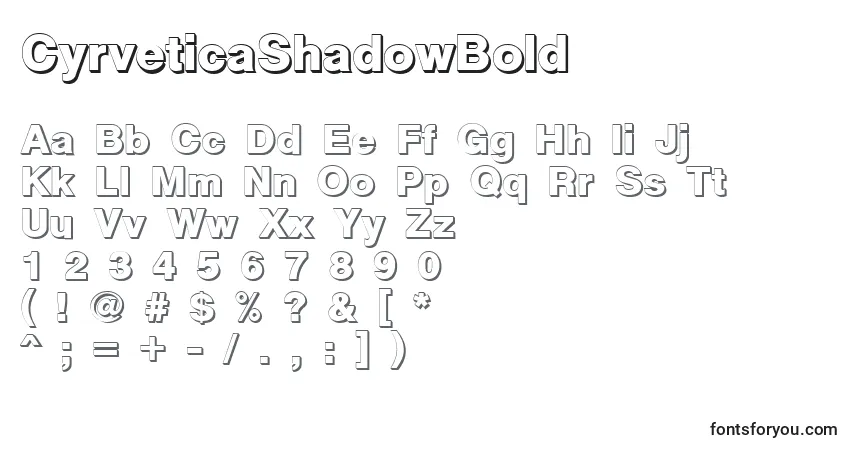 Schriftart CyrveticaShadowBold – Alphabet, Zahlen, spezielle Symbole