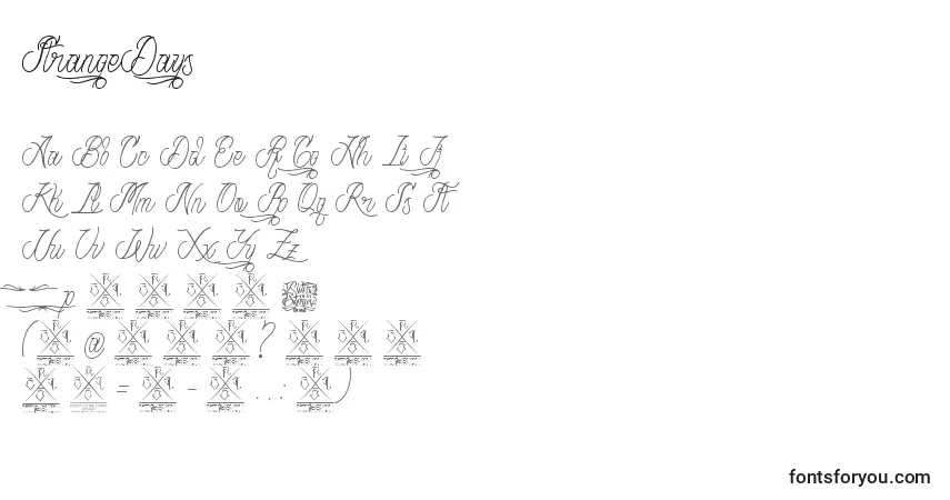 Czcionka StrangeDays – alfabet, cyfry, specjalne znaki
