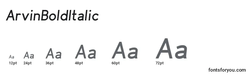 Размеры шрифта ArvinBoldItalic