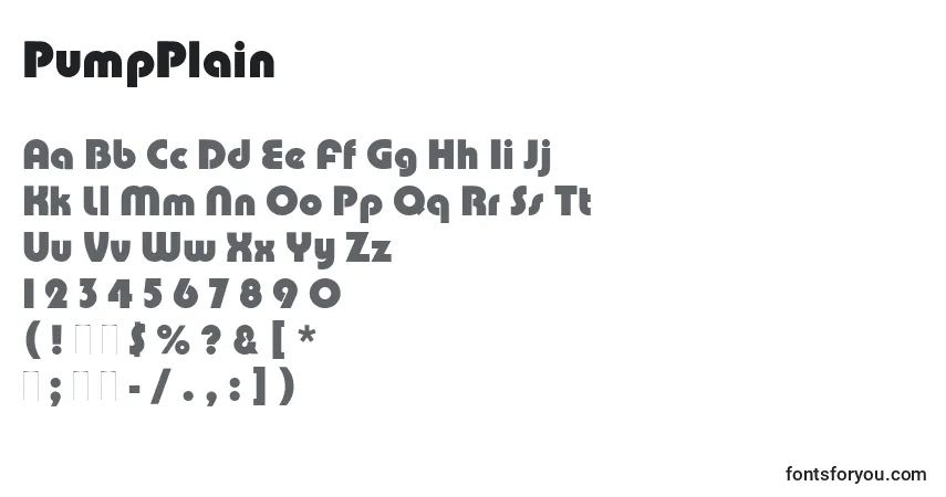 PumpPlain-fontti – aakkoset, numerot, erikoismerkit