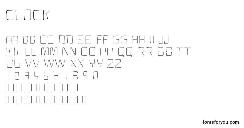 Шрифт Clock – алфавит, цифры, специальные символы