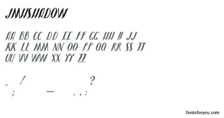 Czcionka JmhShadow – alfabet, cyfry, specjalne znaki