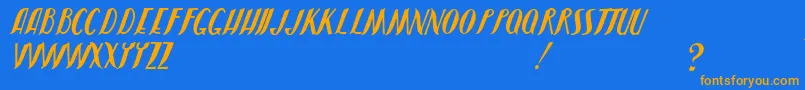 フォントJmhShadow – オレンジ色の文字が青い背景にあります。