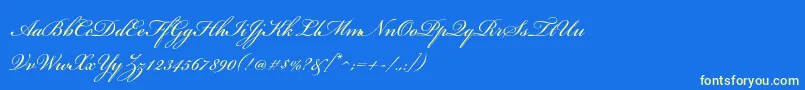 BickhamscriptstdRegular-Schriftart – Gelbe Schriften auf blauem Hintergrund