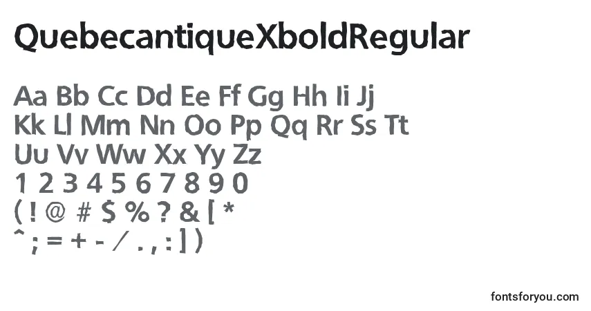 Czcionka QuebecantiqueXboldRegular – alfabet, cyfry, specjalne znaki
