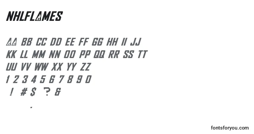 characters of nhlflames font, letter of nhlflames font, alphabet of  nhlflames font